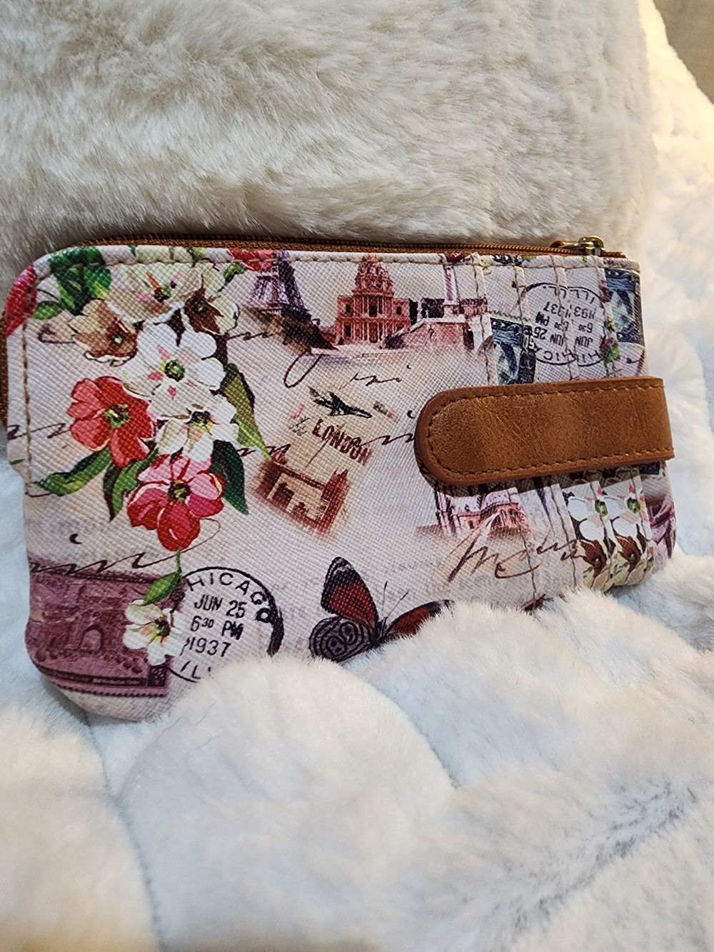 Floral Travel Print Card Holder - Pink & Brown